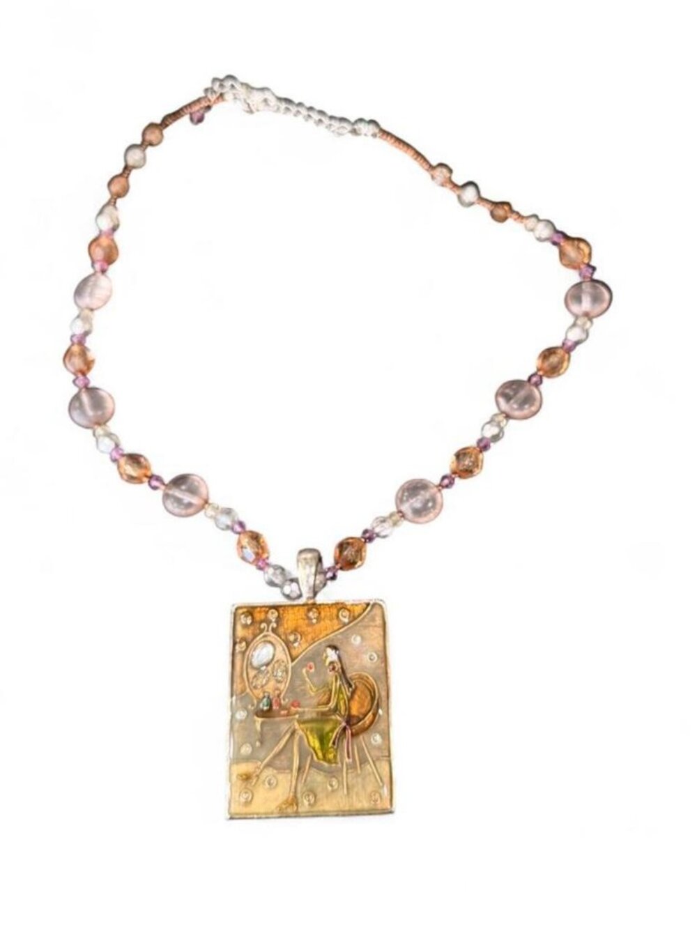 Handmade Beaded Necklace Square Pendant